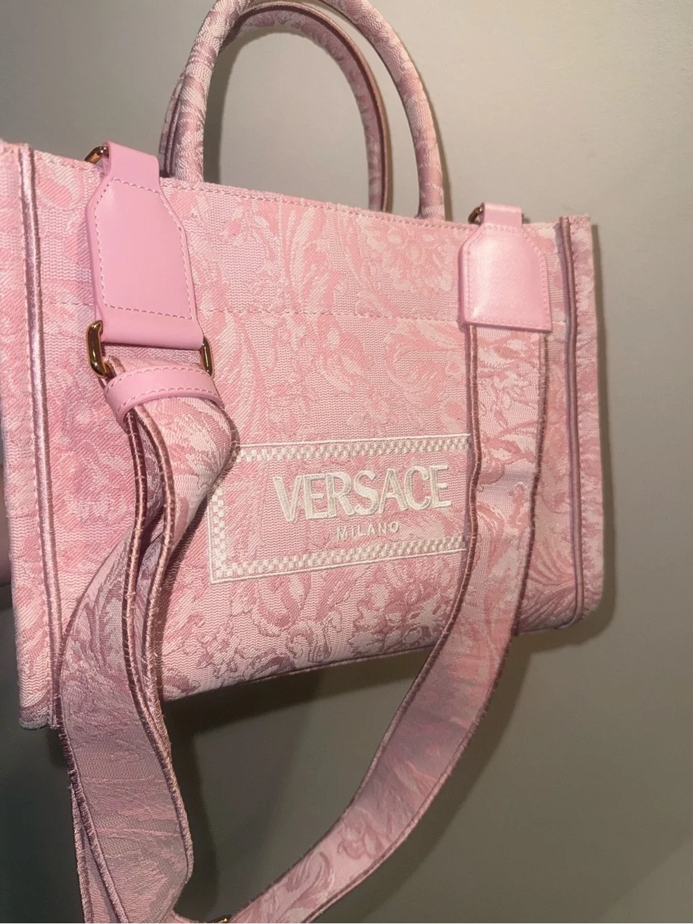 Versace Small Athena Tote Pink Jacquard